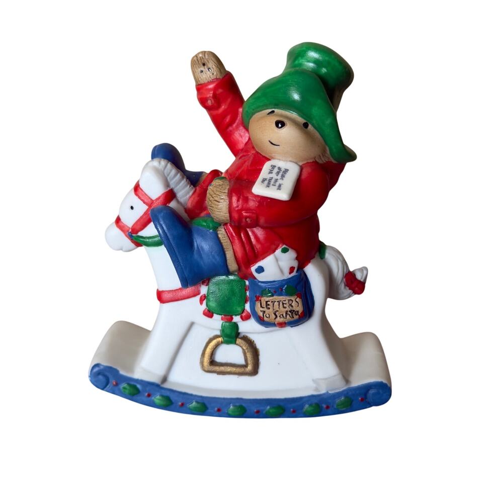 Vintage 1992 Paddington Bear Rocking Horse Christmas Figurine Enesco #447919